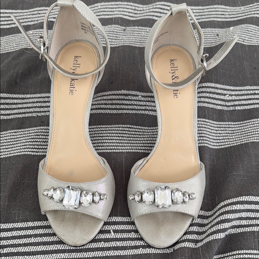Kelly & Katie Silver Heels with Crystal Embellishments
